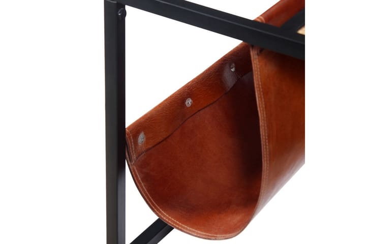 Sohvapöytä nahkaisella lehtitelineellä 110x50x45 cm - Ruskea - Lehtiteline - Piensäilytys