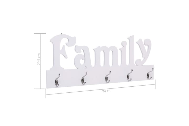 Seinälle kiinnitettävä naulakko FAMILY 74x29,5 cm - Valkoinen - Vaatenaulakko - Vaatekoukku - Vaatenaulakot - Koukkunaulakot