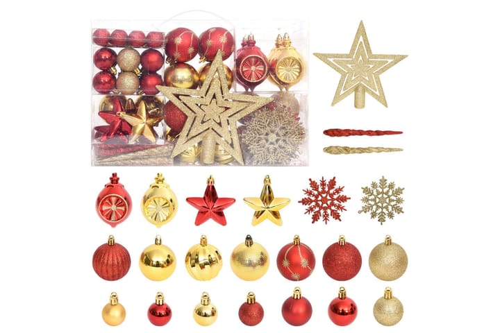 beBasic Joulukuusen koristesarja 108 kpl kulta ja punainen - Kulta - Joulukuusen koristeet - Joulukoristeet