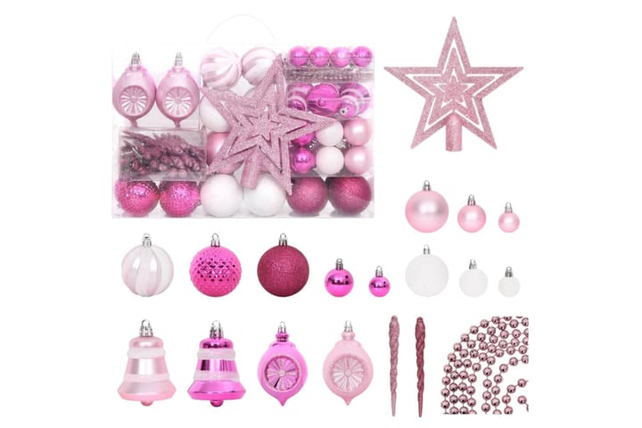 beBasic Joulukuusen koristesarja 108 kpl valkoinen ja pinkki - Pinkki - Joulukuusen koristeet - Joulukoristeet