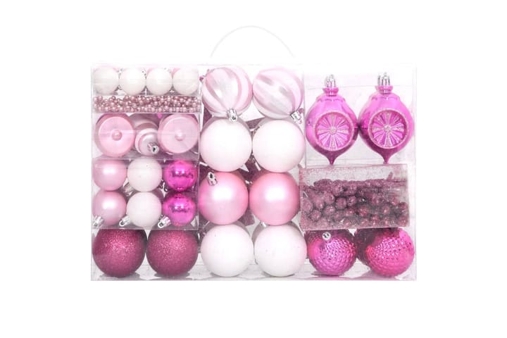 beBasic Joulukuusen koristesarja 108 kpl valkoinen ja pinkki - Pinkki - Joulukuusen koristeet - Joulukoristeet