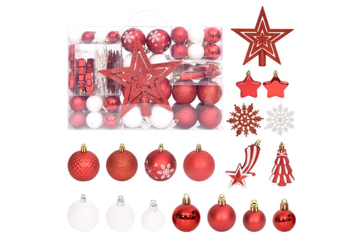 beBasic Joulukuusen koristesarja 108 kpl punainen ja valkoinen - Punainen - Joulukuusen koristeet - Joulukoristeet
