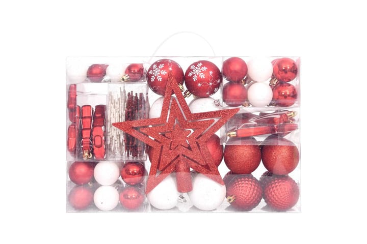 beBasic Joulukuusen koristesarja 108 kpl punainen ja valkoinen - Punainen - Joulukuusen koristeet - Joulukoristeet