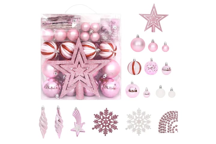 beBasic Joulukuusen koristesarja 65 kpl pinkki / punainen / valkoinen - Pinkki - Joulukuusen koristeet - Joulukoristeet