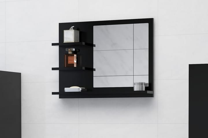 Kylpyhuonepeili musta 60x10,5x45 cm lastulevy - Musta - Kylpyhuoneen peilit - Peili - Kylpyhuonepeili valaistuksella