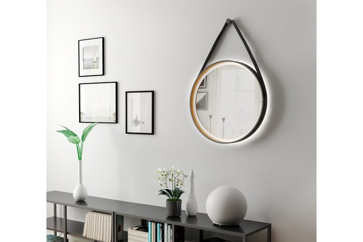 Peili Eskildstorp 55 cm Pyöreä LED-valaistus - Musta/Kulta - Peili - Kylpyhuoneen peilit - Kylpyhuonepeili valaistuksella