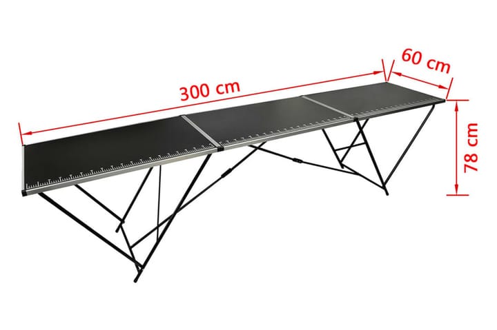 Taittuva tapetointipöytä MDF ja alumiini 300x60x78 cm - Musta - Tapetointipöytä