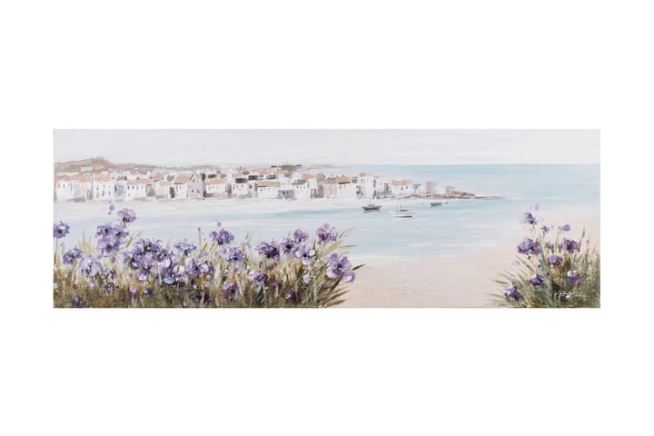 Öljymaalaus 50x150 cm, ranta / violettiset kukat - Öljymaalaus - Taulu & taide