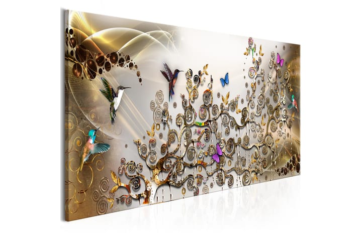 Taulu Hummingbirds Dance (1 Part) Gold Narrow 120x40 - Artgeist sp. z o. o. - Canvas-taulu - Seinäkoristeet