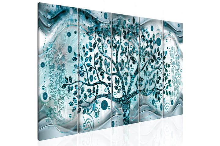 Taulu Tree And Waves 5 Parts Blue 225x90 - Artgeist sp. z o. o. - Canvas-taulu - Seinäkoristeet