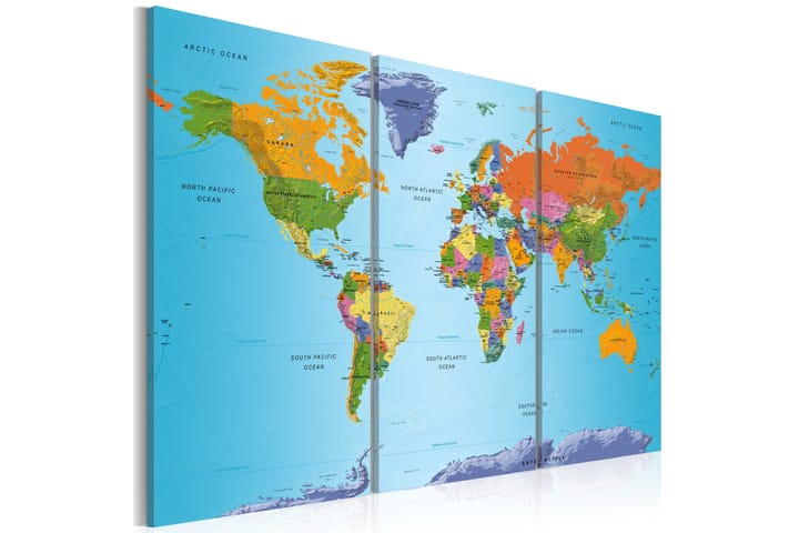Taulu World Map Colourful Note 90x60 - Artgeist sp. z o. o. - Canvas-taulu - Seinäkoristeet