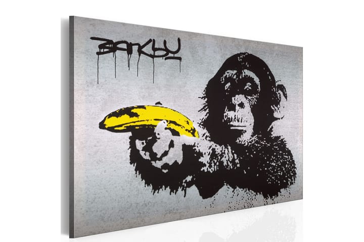 Taulu Pysähdy tai apina ampuu! (Banksy) 120x80 - Artgeist sp. z o. o. - Canvas-taulu - Seinäkoristeet