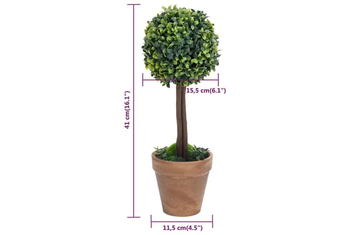 Keinotekoinen puksipuukasvi ruukussa 2 kpl vihreä pallo 41 c - Vihreä - Parvekekukat - Tekokasvit