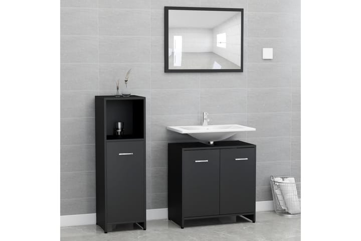 3-osainen kylpyhuoneen kalustesarja musta lastulevy - Musta - Kylpyhuonekalustepaketit