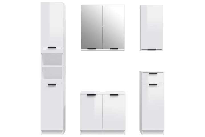 beBasic 5-osainen Kylpyhuonekaappisarja korkeakiilto valk. tekninen puu - Valkoinen - Kylpyhuonekaapit
