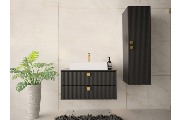 Korkea Kylpyhuonekaappi Glenndale 120 cm - Musta - Kylpyhuoneekaappi valaistuksella - Seinäkaappi & korkea kaappi - Pyykkikaappi - Kylpyhuonekaapit