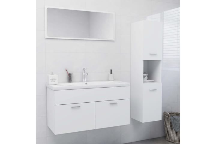 Kylpyhuoneen kalustesarja valkoinen lastulevy - Valkoinen - Kylpyhuonekalustepaketit