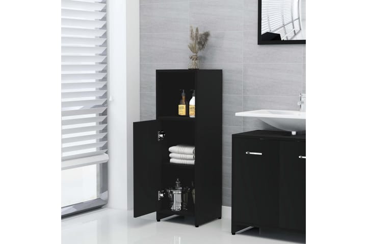 Kylpyhuonekaappi musta 30x30x95 cm lastulevy - Musta - Kylpyhuoneen säilytys