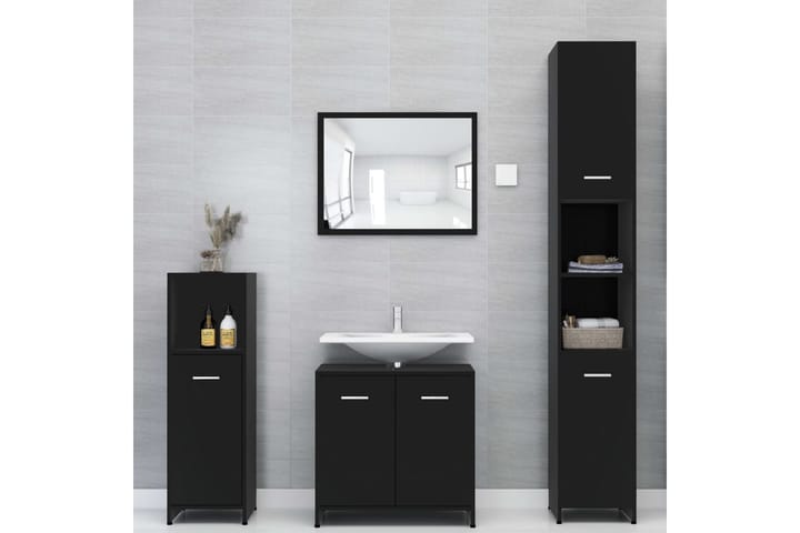 Kylpyhuonekaappi musta 30x30x95 cm lastulevy - Musta - Kylpyhuoneen säilytys