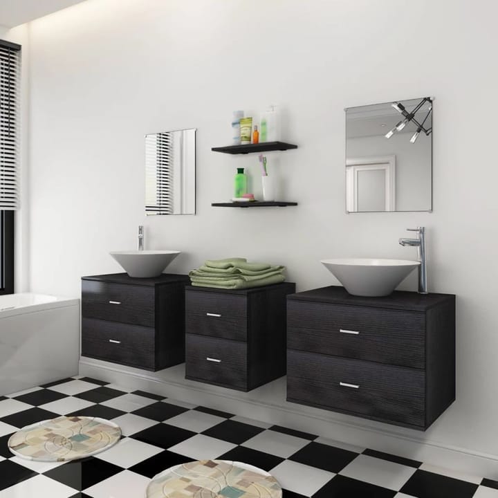 Kylpyhuoneen kaluste- ja allassarja 7 osaa musta - Musta - Kylpyhuonekalustepaketit