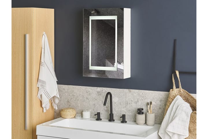 Kylpyhuonekaappi Palagonia 40 cm Peili LED-valaistuksella - Valkoinen - Peilikaapit - Kylpyhuoneekaappi valaistuksella