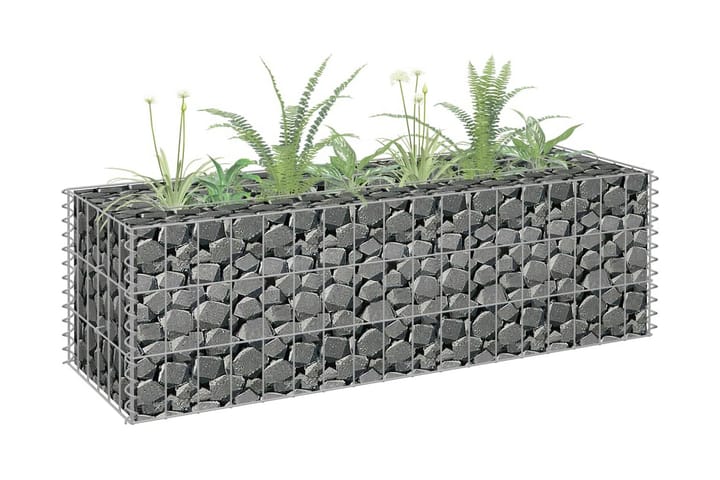Korotettu kivikori/kukkalaatikko galvanoitu teräs 90x30x30cm - Hopea - Kivikori