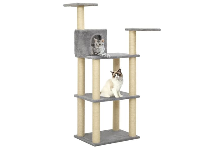 Kissan kiipeilypuu sisal- raapimispylväillä 119cm - Harmaa - Raapimispuu & kiipeilypuu - Kissojen kalusteet