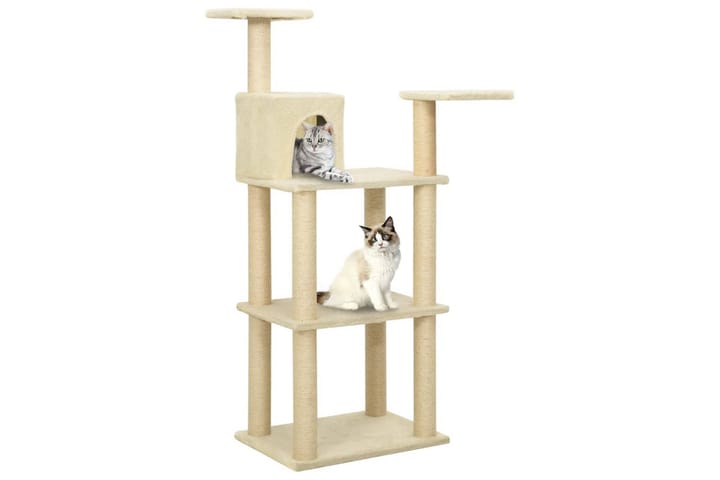 Kissan kiipeilypuu sisal- raapimispylväillä kerma 119 cm - Kerma - Raapimispuu & kiipeilypuu - Kissojen kalusteet