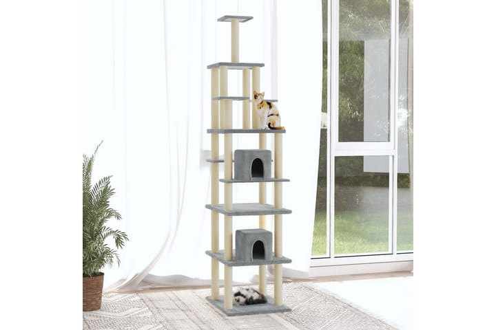 Kissan kiipeilypuu sisal- raapimispylväillä vaaleanharm. 216 - Harmaa - Raapimispuu & kiipeilypuu - Kissojen kalusteet