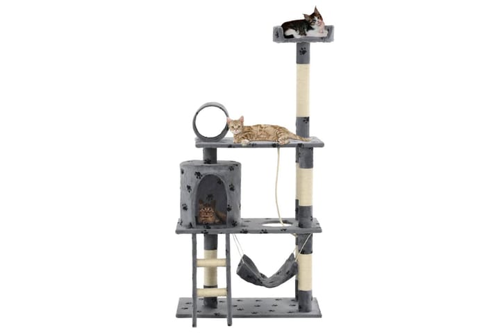 Kissan kiipeilypuu sisal-pylväillä 140cm tassunjäljet harmaa - Harmaa - Kissojen kalusteet