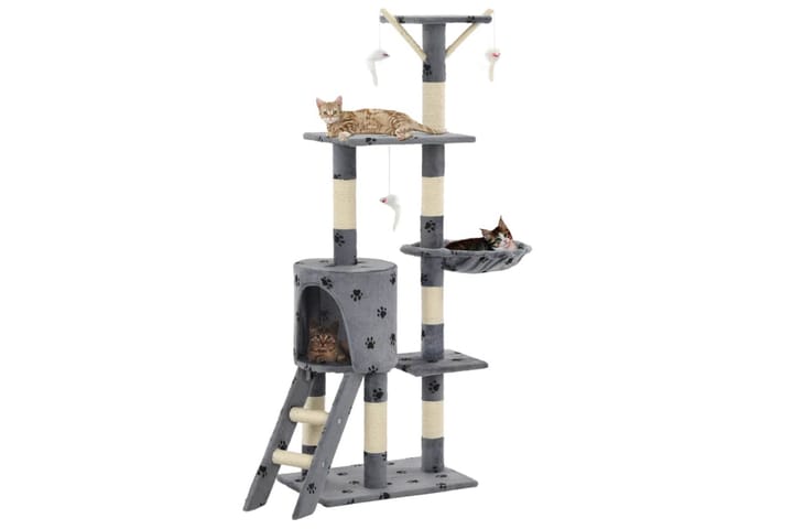 Kissan kiipeilypuu sisal-pylväillä 138cm tassunjäljet harmaa - Harmaa - Kissojen kalusteet