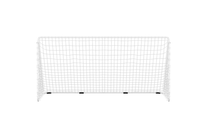 Jalkapallomaali verkolla valkoinen 366x122x182 cm teräs - Valkoinen - Jalkapallo