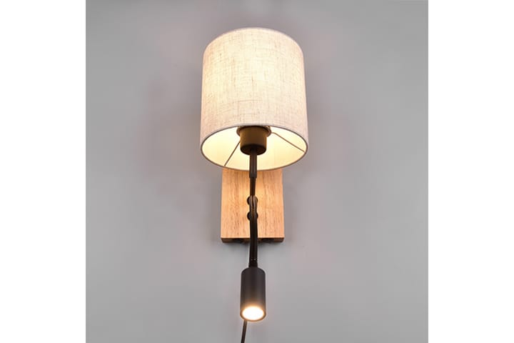 Seinävalaisin Nilam Lukuvalolla 18cm LED+ E27 Luonnonpuu - TRIO - Seinävalaisin makuuhuone - Riisipaperivalaisin - Kaarivalaisin - Verkkovalaisin - Seinävalaisin - PH lamppu - Lightbox - Tiffanylamppu