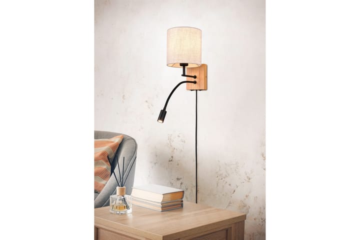 Seinävalaisin Nilam Lukuvalolla 18cm LED+ E27 Luonnonpuu - TRIO - Seinävalaisin makuuhuone - Riisipaperivalaisin - Kaarivalaisin - Verkkovalaisin - Seinävalaisin - PH lamppu - Lightbox - Tiffanylamppu